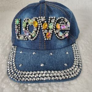 Olivia & Kate Embellished Denim Cap with Rhinestones